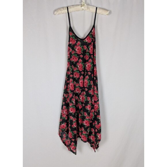 Canari Dress L Women's Black Floral Scoop Neck Spaghetti Strap Trapeze Comfy - Picture 1 of 7